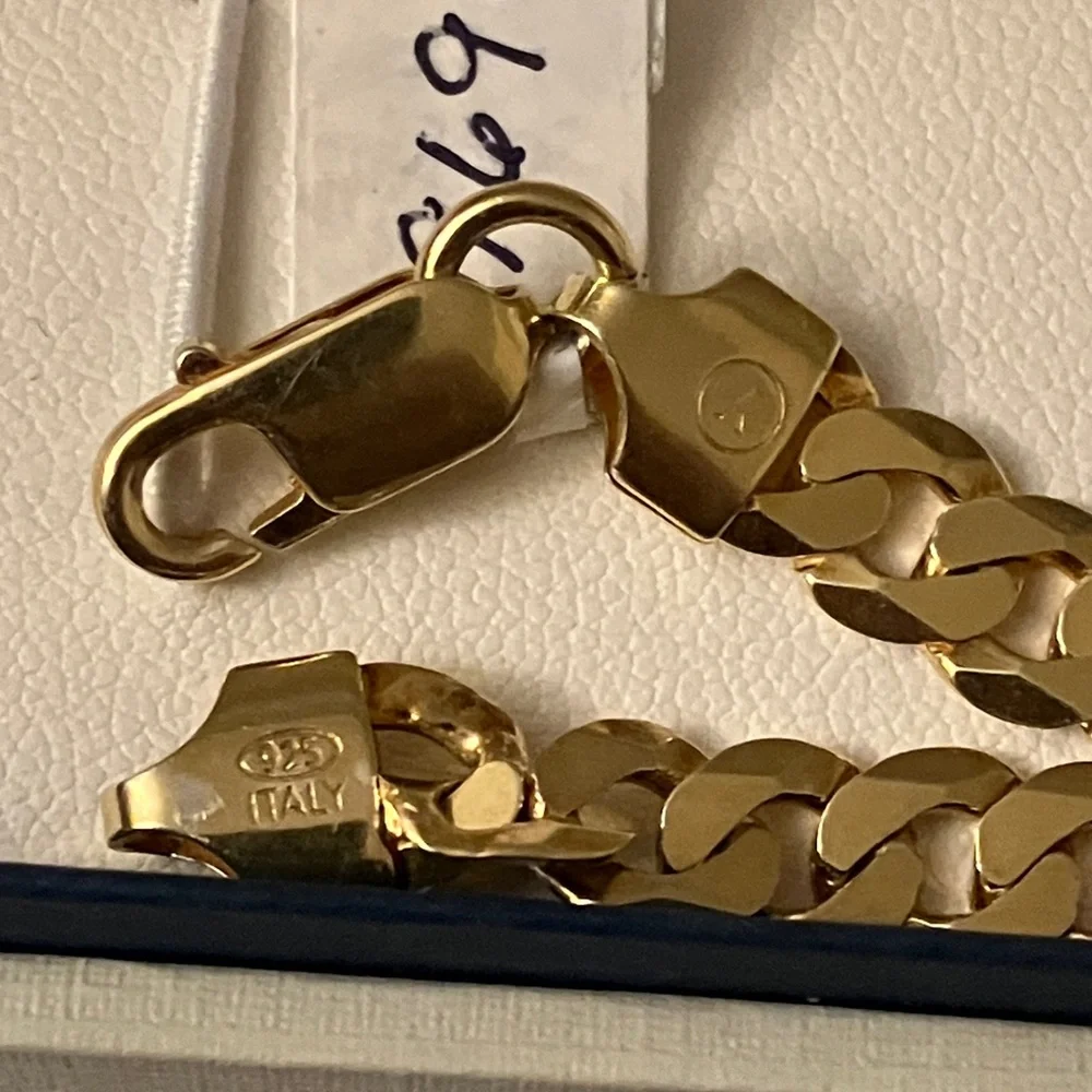 24K Gold Bonded 925 Cuban link Stamped Men’s Bracelet From Italy 🇮🇹 - Picture 3 of 15